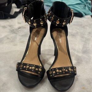 Gianni Bini Black and Gold Studded Heels